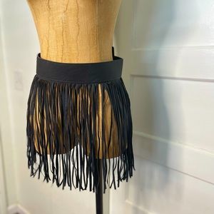 Fringe Adjustable Black Statement Belt/ Faux Black Leather